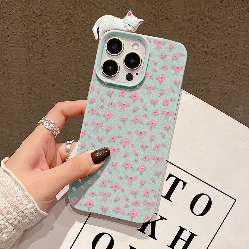 Leather X - Schattig strik-bloemen hoesje met 3D schattige