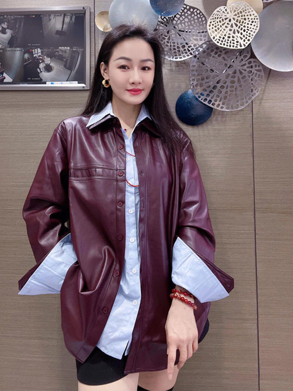 Leather Work Jacket - Dames Grape Purple PU Lederen Jas