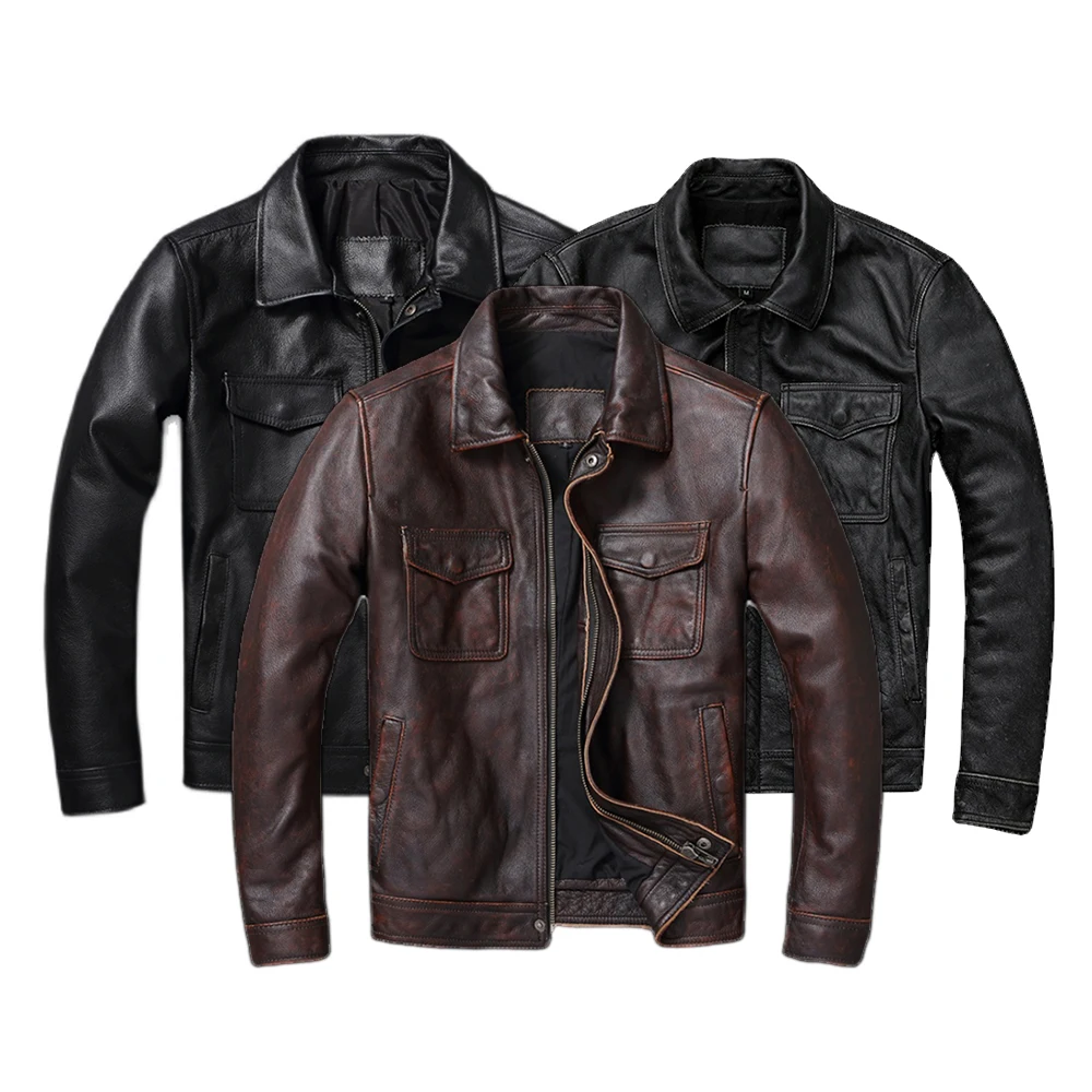 Leather Work Jacket - Vintage Bruin Rood Echt Leren Jack