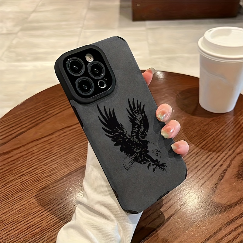 Leather X - Zwart adelaar patroon lederen siliconen telefoonhoesje