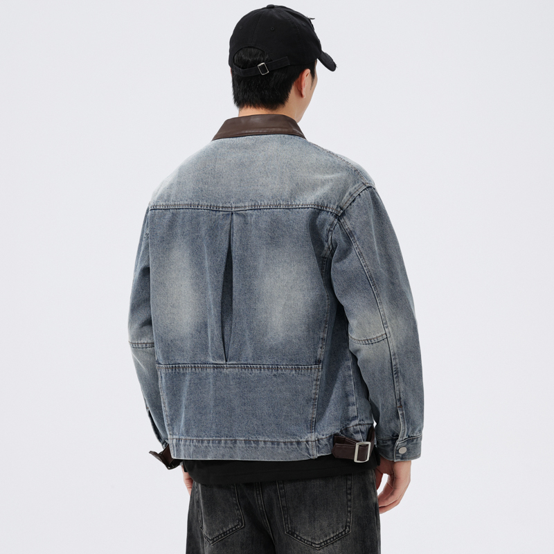 Stand Leren Kraag Denim Jas He - Leather Work Jacket recensie en prijs