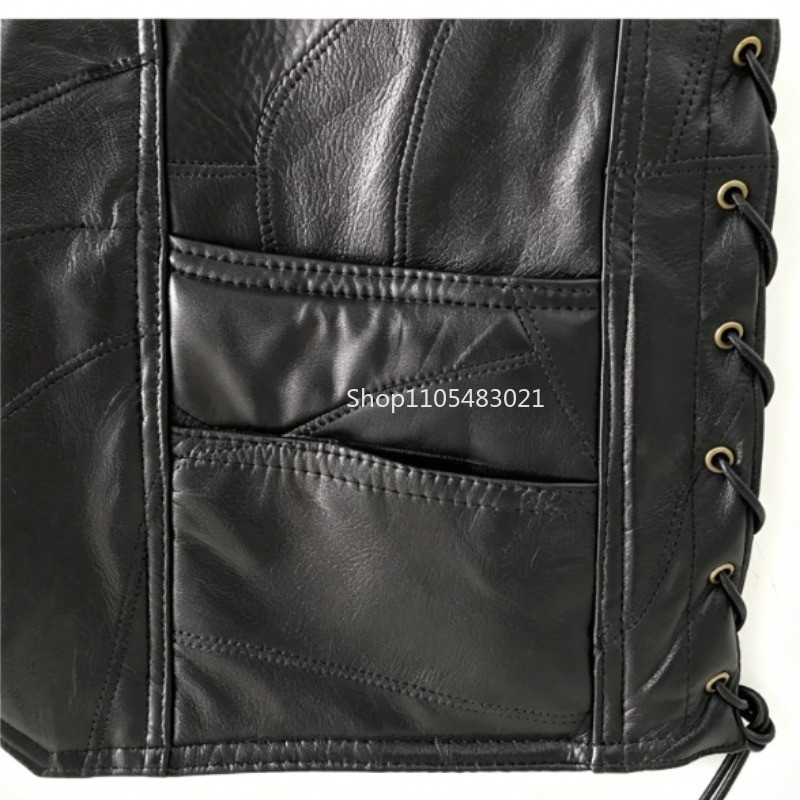 Zwart patchwork leren biker ve - Leather Work Jacket recensie en prijs
