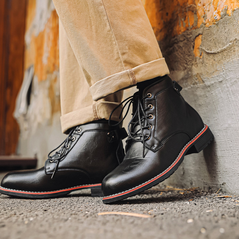 Luxe Retro Hoge Heren Leren Sc - Leather Work Fabric recensie en prijs